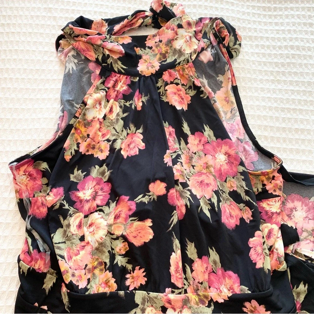 Lane Bryant Black Pink and orange Floral tie neck dress size 22/24 - Picture 2 of 7